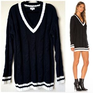 Revolve Superdown Medium Shawnie Varsity Academia VNeck Cable Knit Sweater Dress